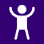 White outline of a child jumping on a purple background